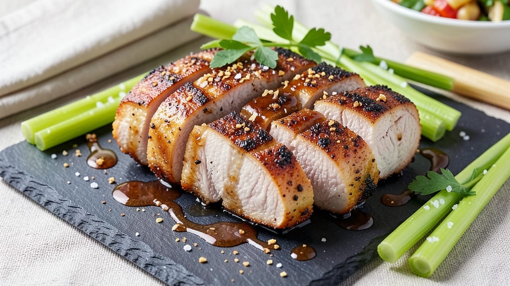 Air Fryer Rotisserie Pork Tenderloin Recipe: Crispy Celery Crowns Over Smoky Maple Glaze