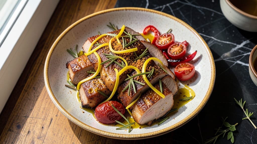 Mediterranean Pork Loin Recipe: Cumin and Lemon Zest Crust with Juicy Pink Hearts