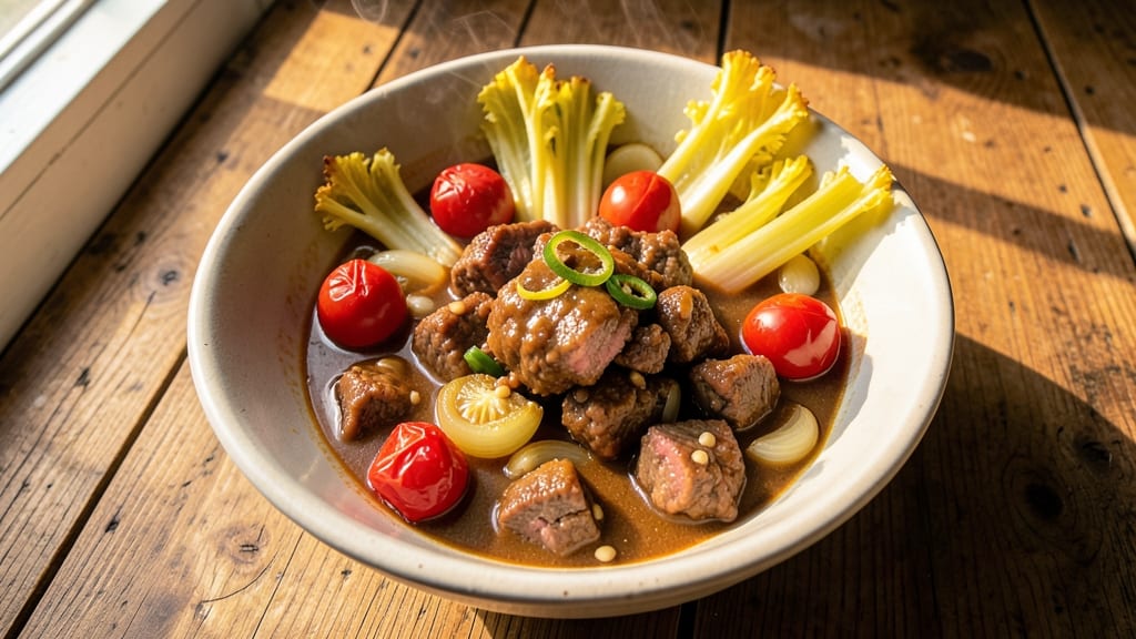 Filipino-Style Minced Pork Recipe: Crispy Celery Crowns Over Tangy Soy-Vinegar Sauce