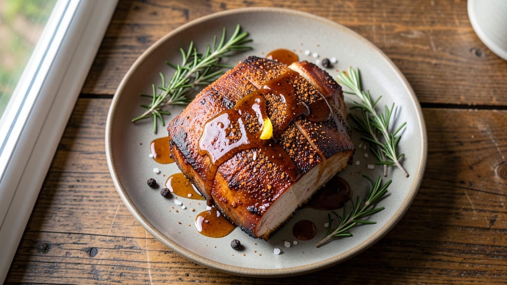 Air Fryer Rotisserie Pork Loin Recipe: Crispy Celery Crowns Over Juicy, Smoky Meat
