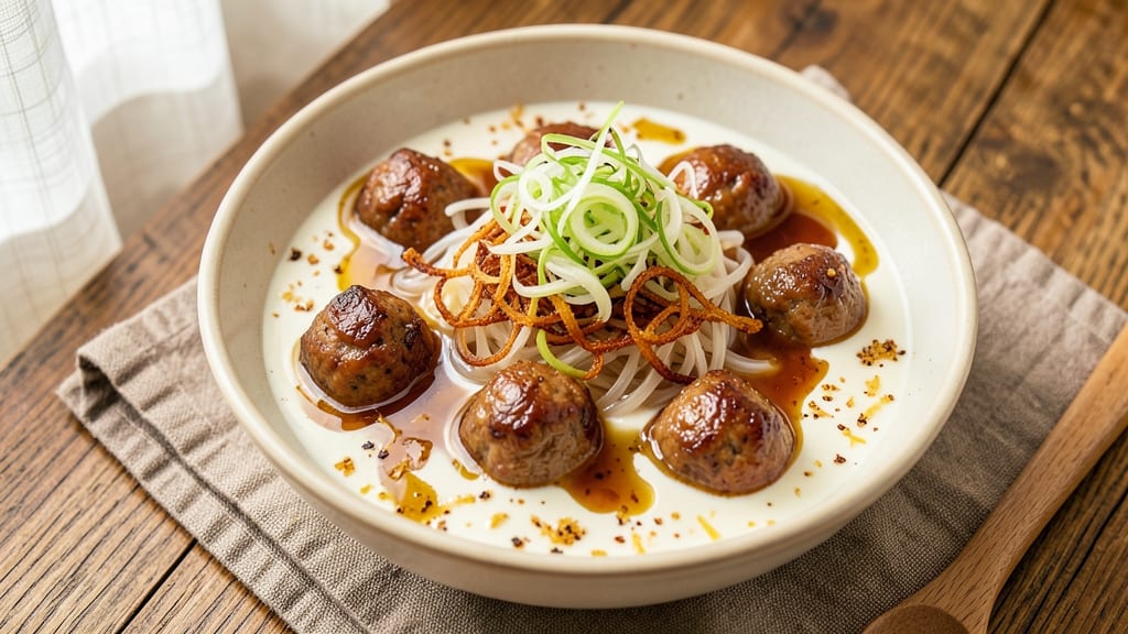 Asian Pork Meatball Soup Recipe: Silky Coconut Broth with Herby Dough Bites