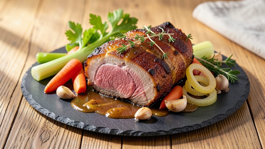 Alison Roman's Pork Shoulder Recipe: Celery Crown Crunch Over Smoky Herb Gravy