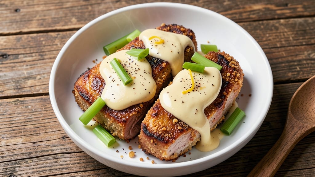 America's Test Kitchen Deviled Pork Chops Recipe: Celery Crown Crunch Over Creamy Mustard Sauce
